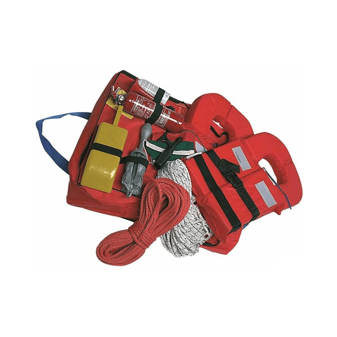Kit sicurezza nautico rosso 6 miglia 6 persone: borsa, giubbotto, estintore, cima, ancora | Onautica