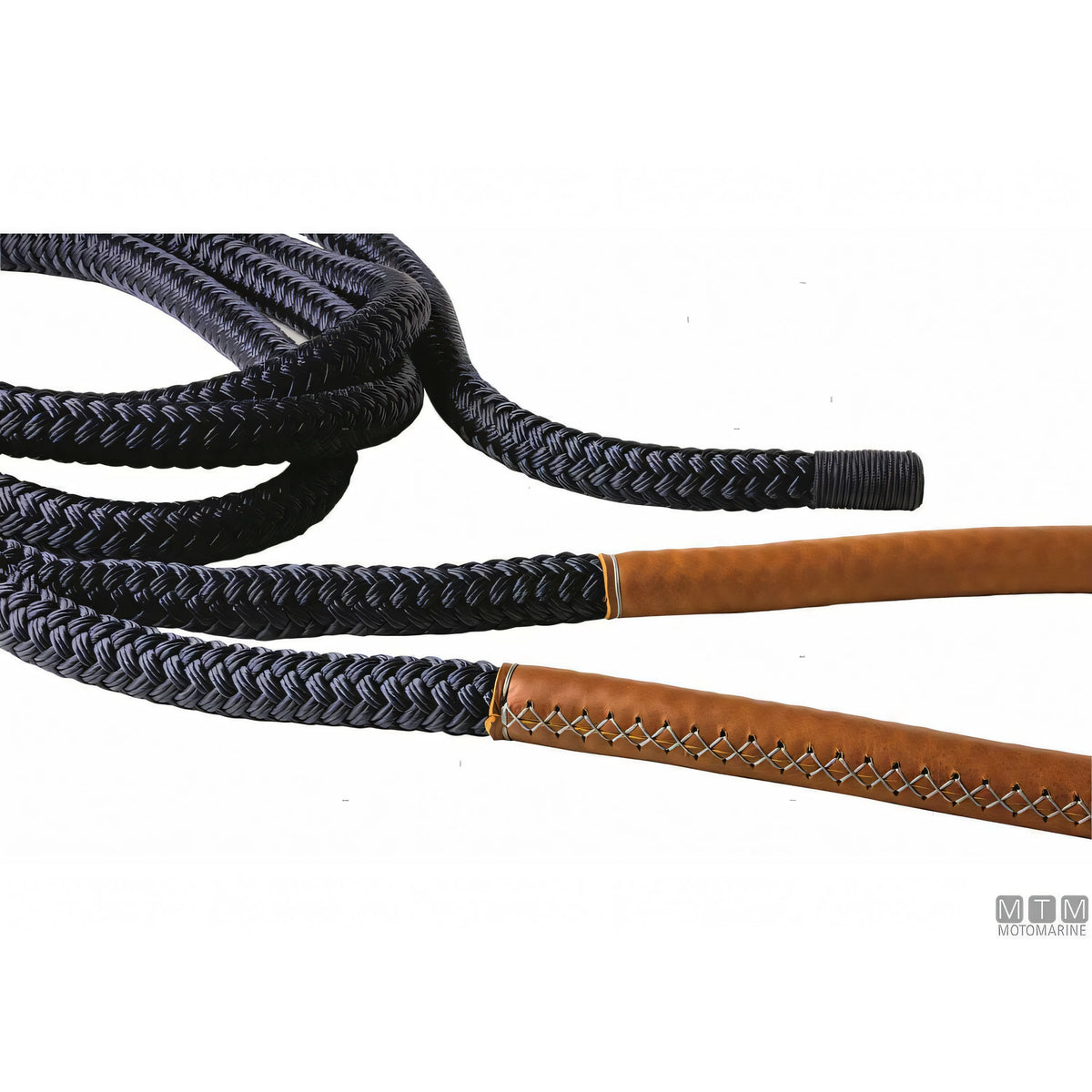 Motomarine treccia ormeggio in poliestere alta tenacità con gassa — Blue Navy · Gassa cuoio marrone · 20 m