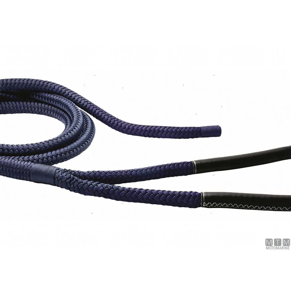 Motomarine Treccia Ormeggio Poliestere HT Ø36mm — Blue Navy · Gassa cuoio nero · 16 m