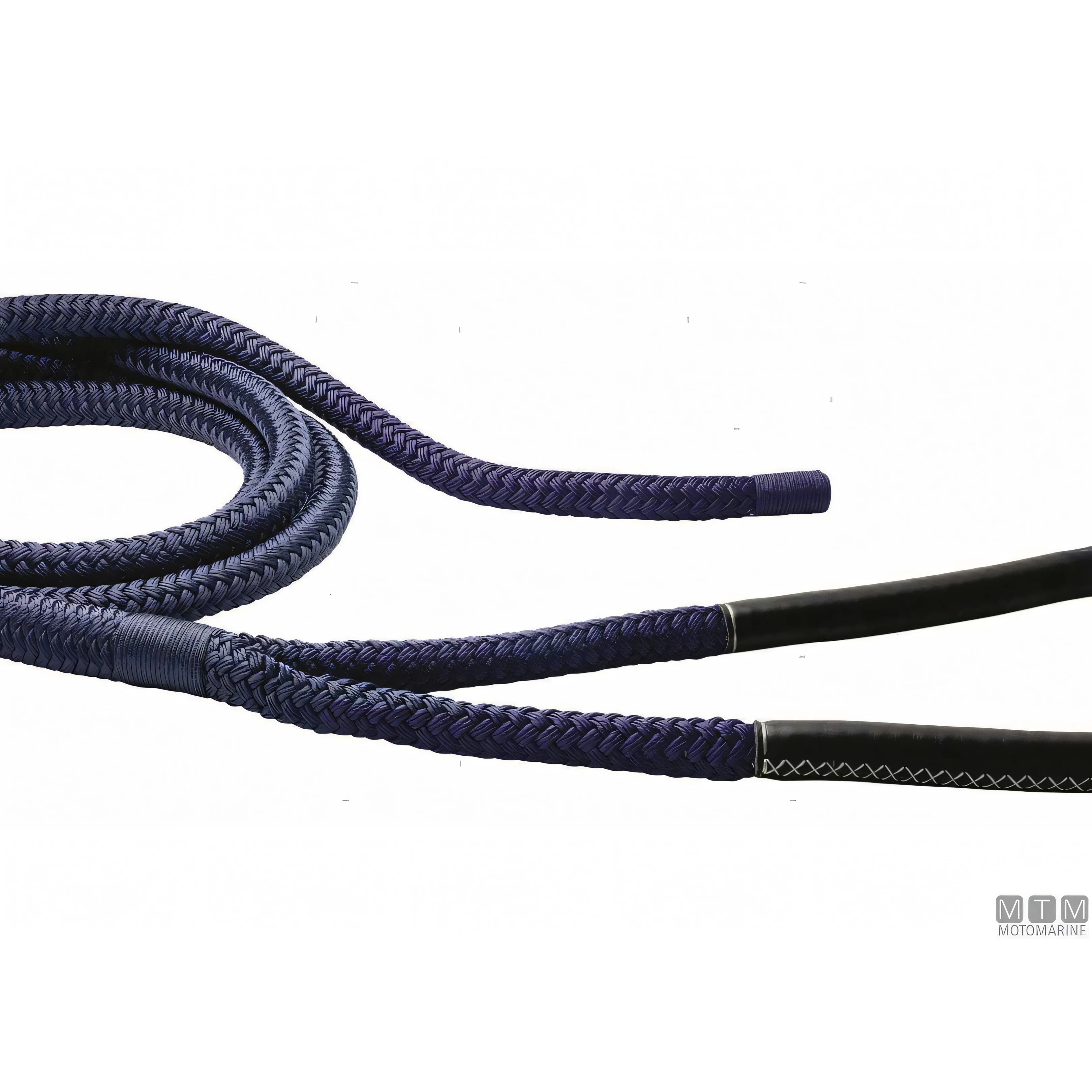 Motomarine Treccia Ormeggio Poliestere HT Ø36mm — Blue Navy · Gassa cuoio nero · 20 m