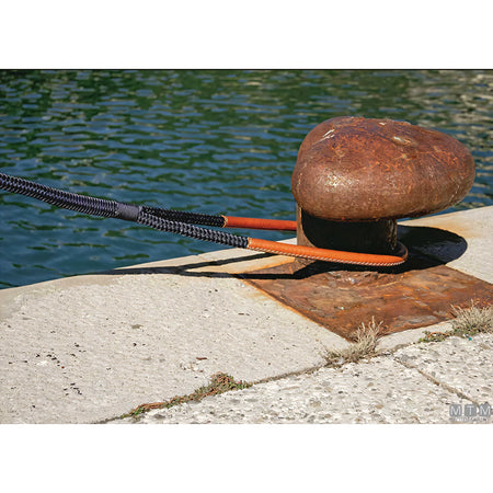 Motomarine Treccia Ormeggio Poliestere HT Ø36mm — Blue Navy · Gassa cuoio marrone · 20 m