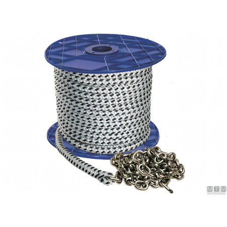 Motomarine treccia con catena inox DIN766 acciaio AISI 316 — Ø12,6mm 40m + Ø6mm 10m
