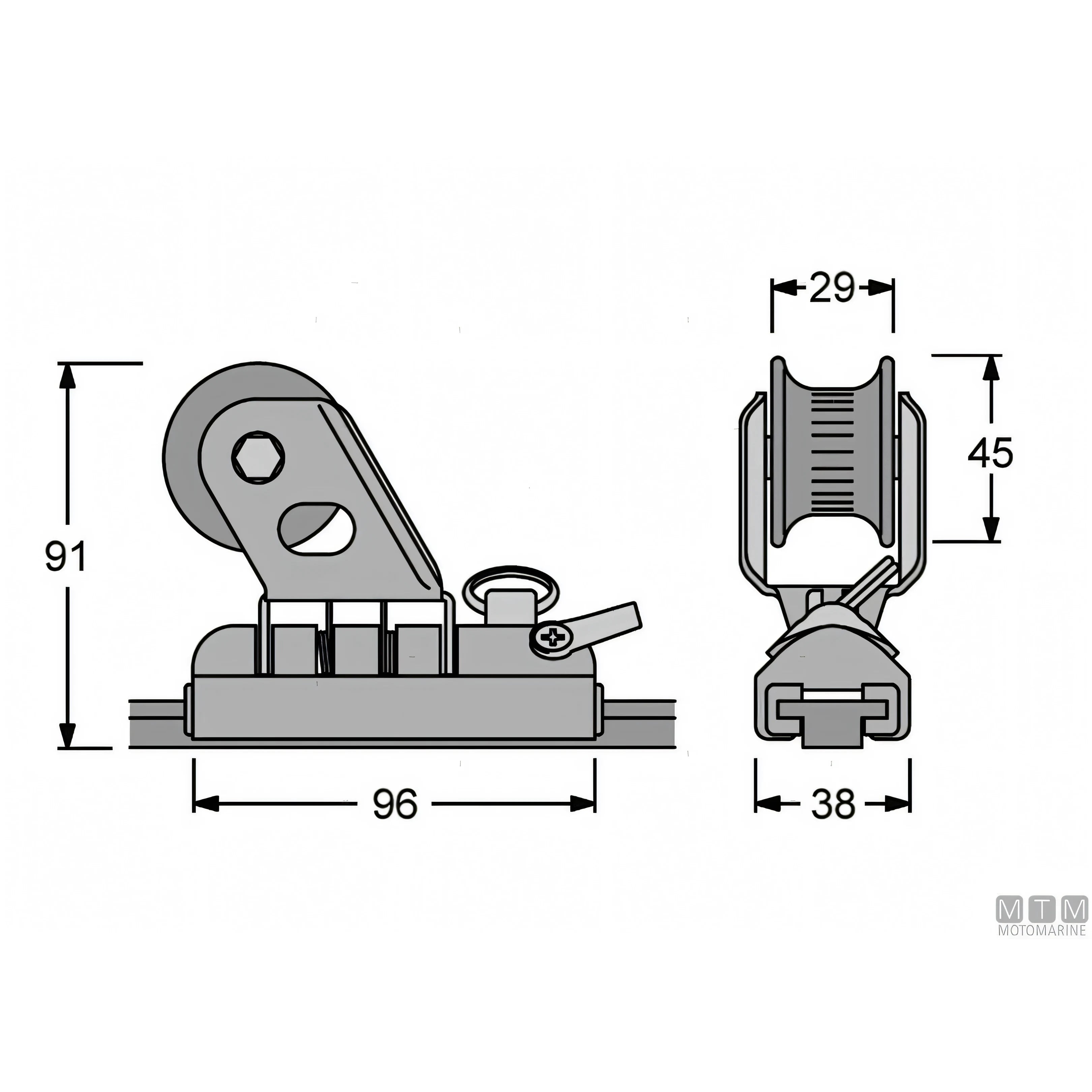 Antal carrello e rotaia Genoa 26x4 mm — Carrello