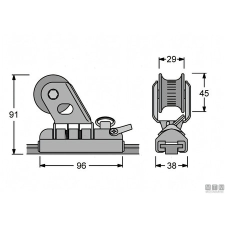 Antal carrello e rotaia Genoa 26x4 mm — Carrello