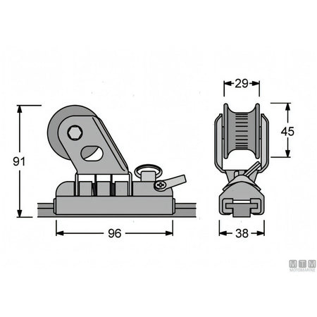 Antal carrello e rotaia Genoa 26x4 mm — Carrello