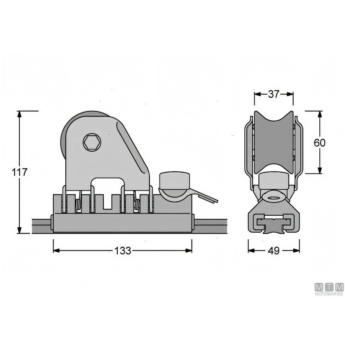 Antal carrello e rotaia Genoa 32x6mm — Carrello