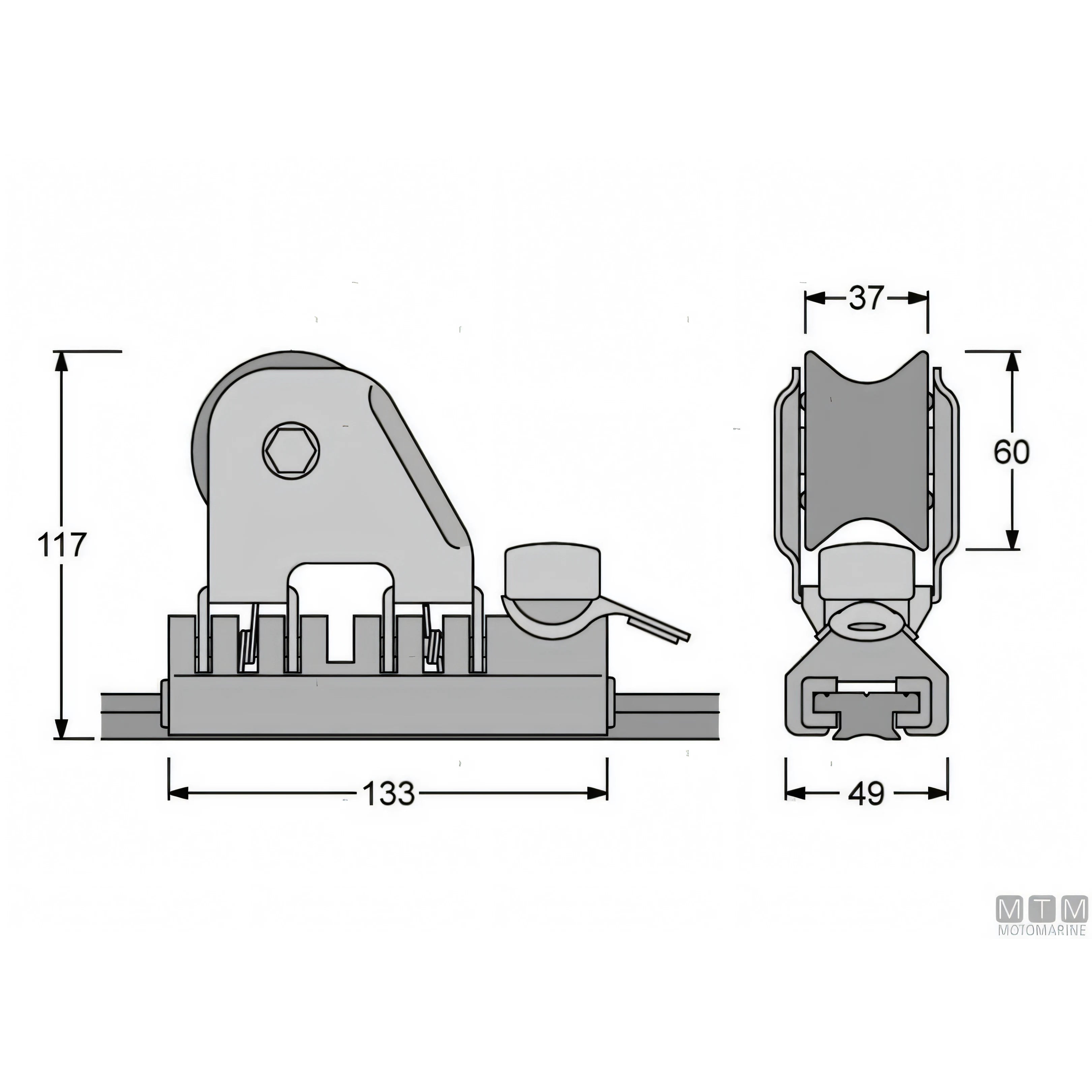 Antal carrello e rotaia Genoa 32x6mm — Carrello