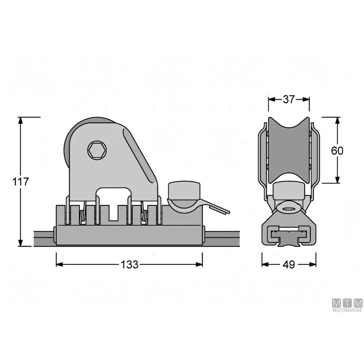 Antal carrello e rotaia Genoa 32x6mm — Carrello