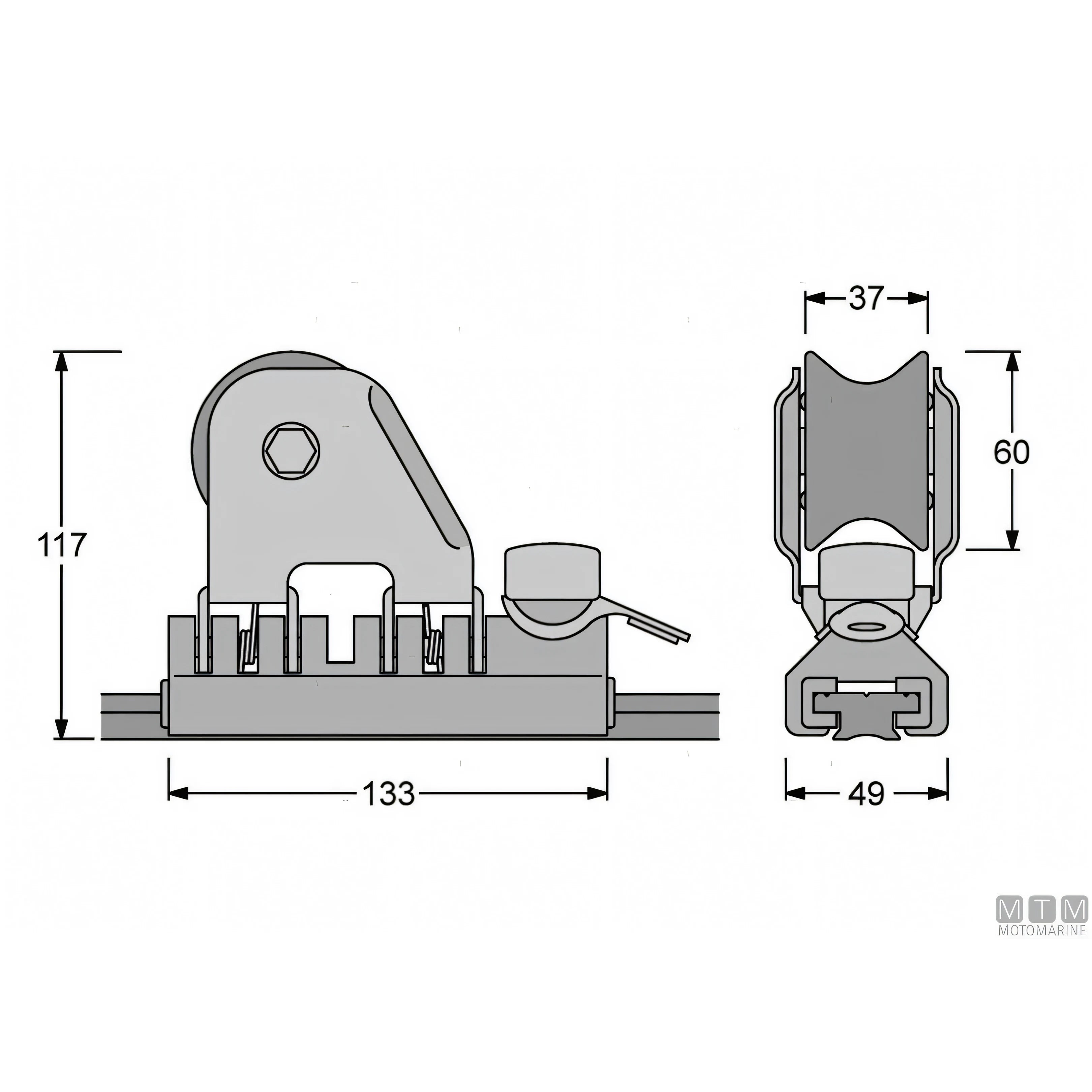 Antal carrello e rotaia Genoa 32x6mm — Carrello