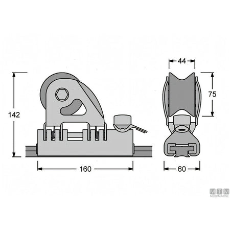 Antal carrello e rotaia genoa 40x8 mm alluminio anodizzato — Carrello