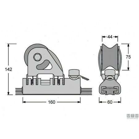 Antal carrello e rotaia genoa 40x8 mm alluminio anodizzato — Carrello