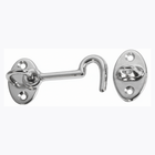 Gancio fermaporte 60 mm in ottone cromato lucido con piastra ovale e occhiello, vista completa | Onautica