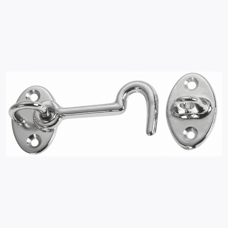 Gancio fermaporte 60 mm in ottone cromato lucido con piastra ovale e occhiello, vista completa | Onautica