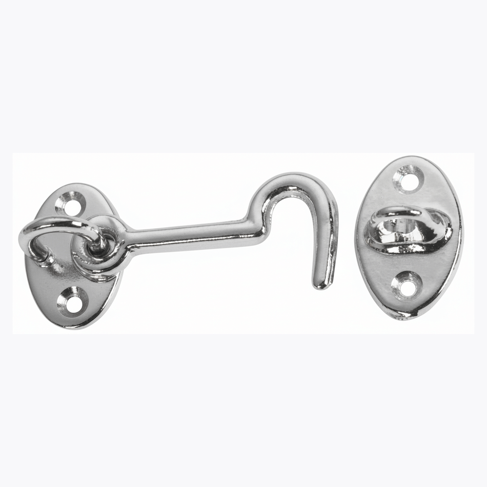 Gancio fermaporte 60 mm in ottone cromato lucido con piastra ovale e occhiello | Onautica