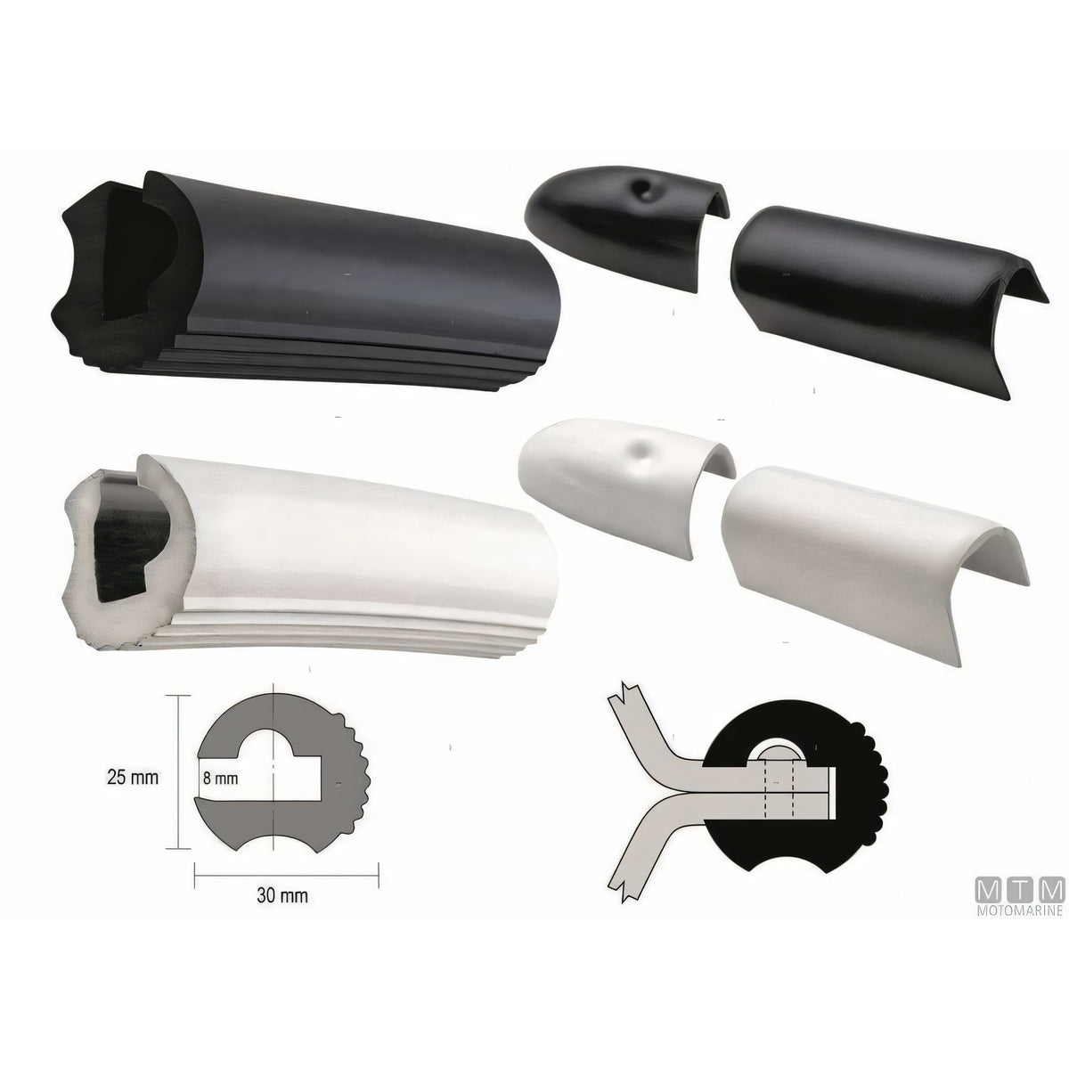 Bottazzo Profilo Parabordo ECO1 Nero (25mm) – Finitura Giunzioni a Labbro — ECO1 nero 12 metri