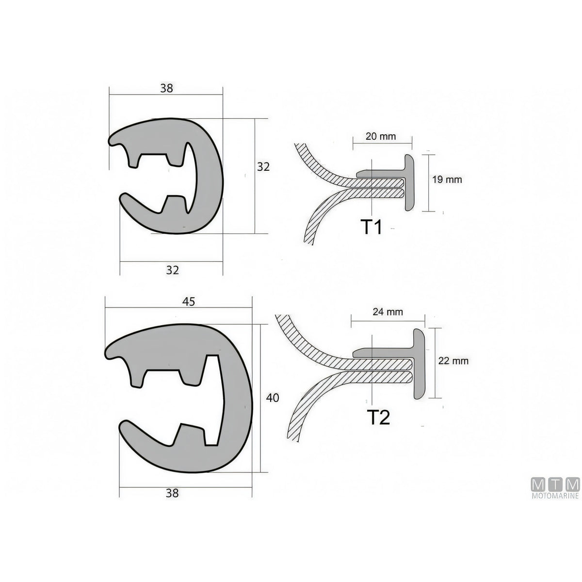 Bottazzo Profilo Parabordo T1 Nero (36mm) – Sistema Componibile in PVC — T1 Nero 12 metri