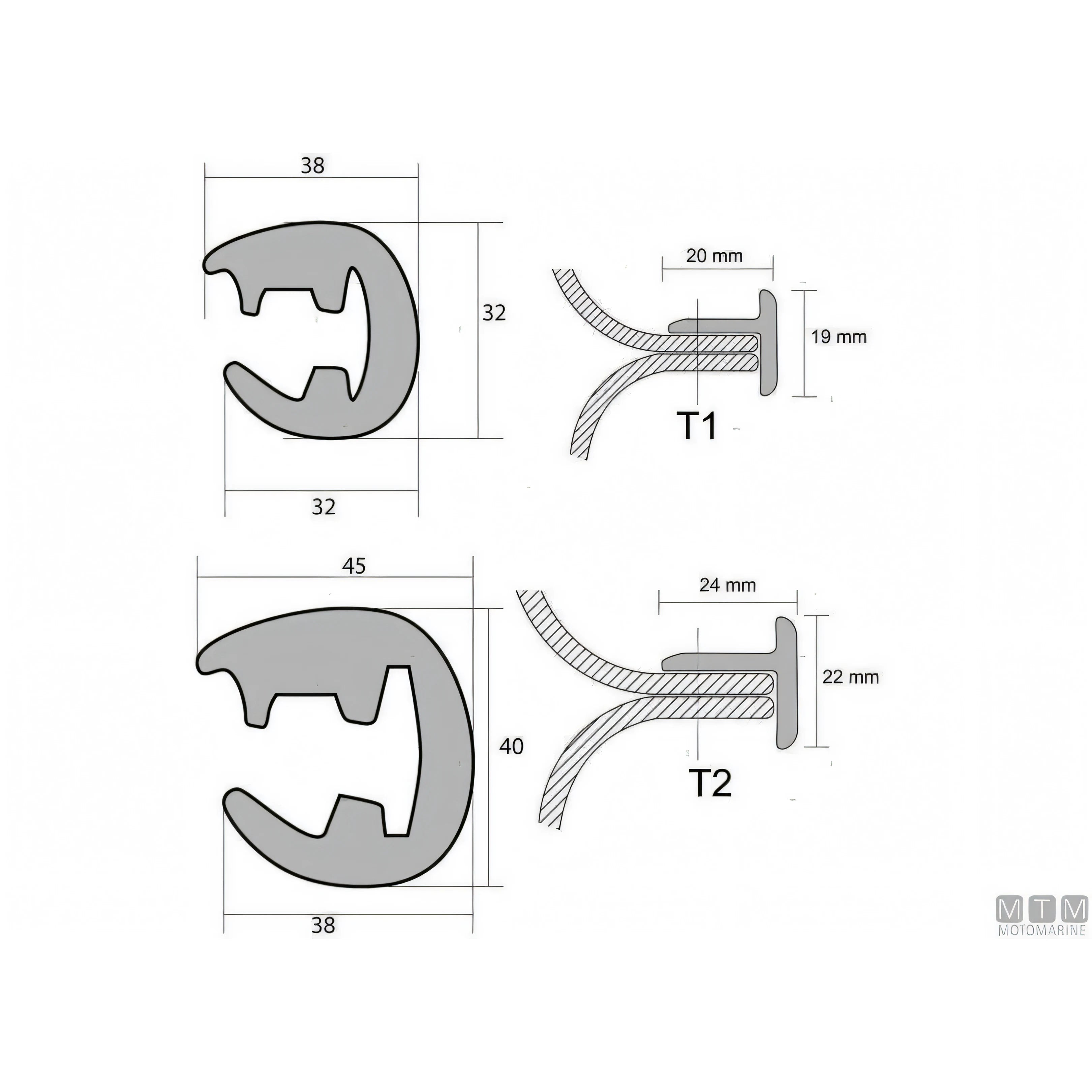 Bottazzo Profilo Parabordo T1 Nero (36mm) – Sistema Componibile in PVC — T1 Nero 12 metri