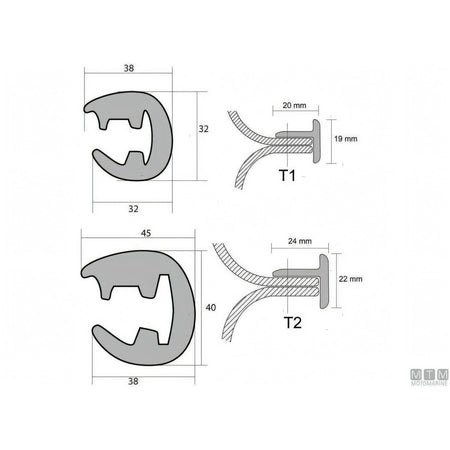 Bottazzo Profilo Parabordo T1 Nero (36mm) – Sistema Componibile in PVC — T1 Nero 12 metri