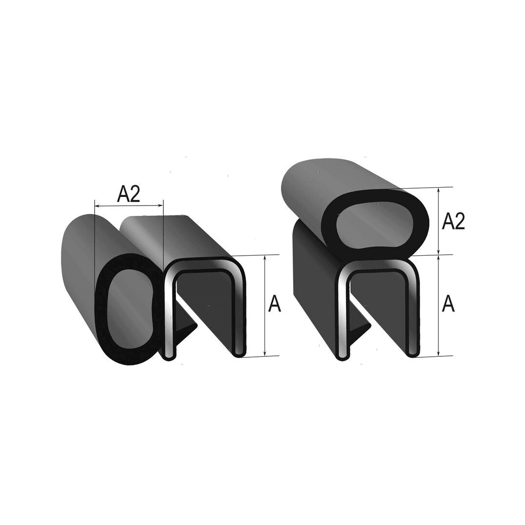 Scheda tecnica guarnizione parabordo Trim-Lok Hatch Seal nera con dimensioni A e A2 | Onautica