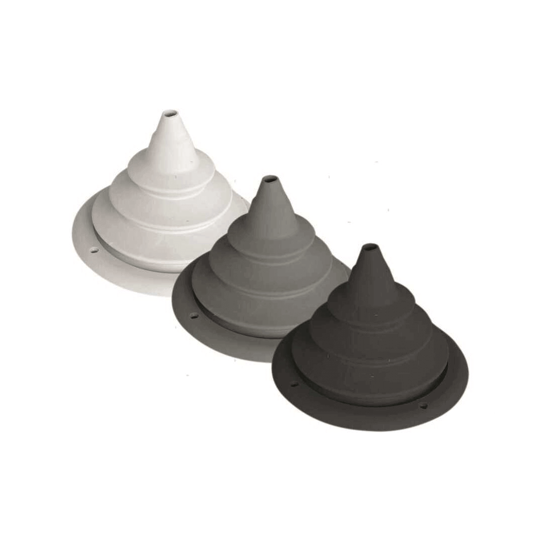 Cuffia passa paratia in gomma con ghiera, tre varianti colore bianco grigio antracite, forma conica a gradini | Onautica