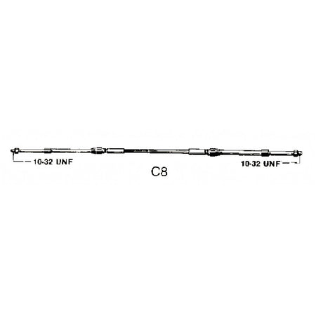 Disegno tecnico del cavo telecomando Ultraflex C8, terminali filettati 10-32 UNF