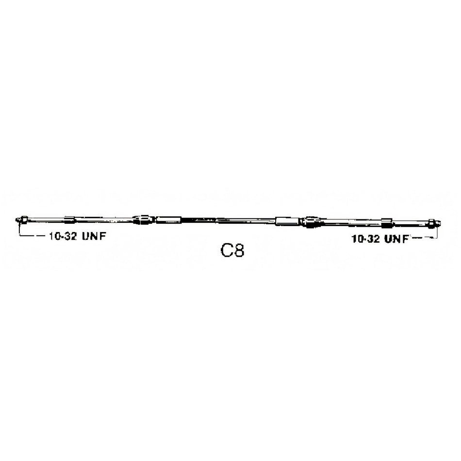 Disegno tecnico del cavo telecomando Ultraflex C8, terminali filettati 10-32 UNF