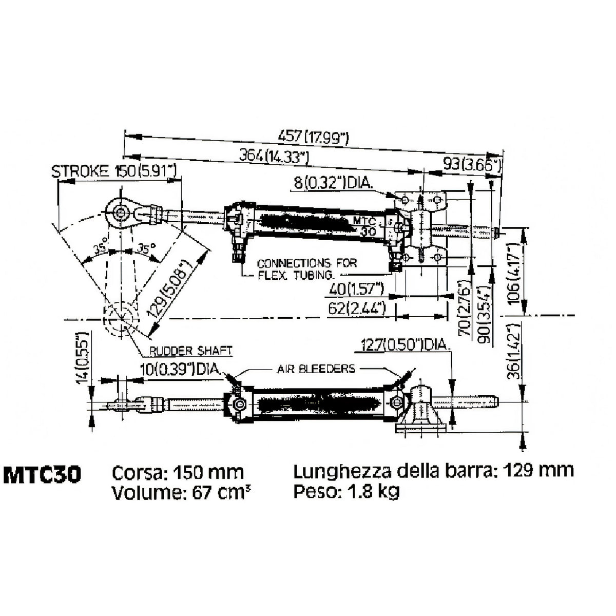 Cilindro Vetus per timoneria idraulica MTC