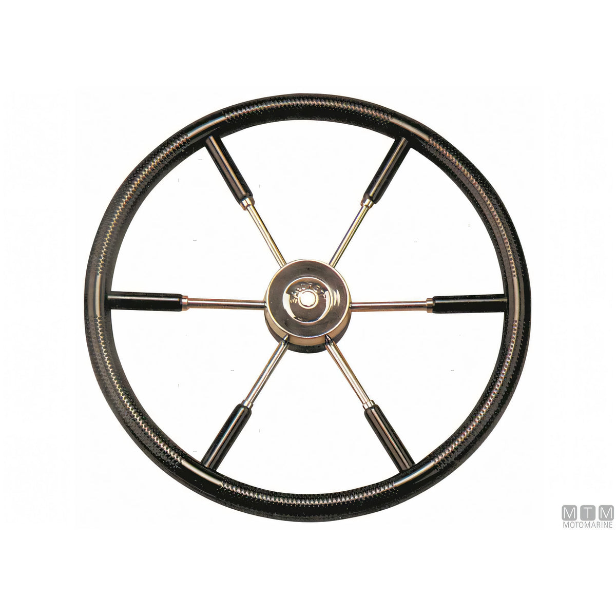 Ruota timone Savoretti Armando in acciaio inox e poliuretano nero — Ø 450 mm