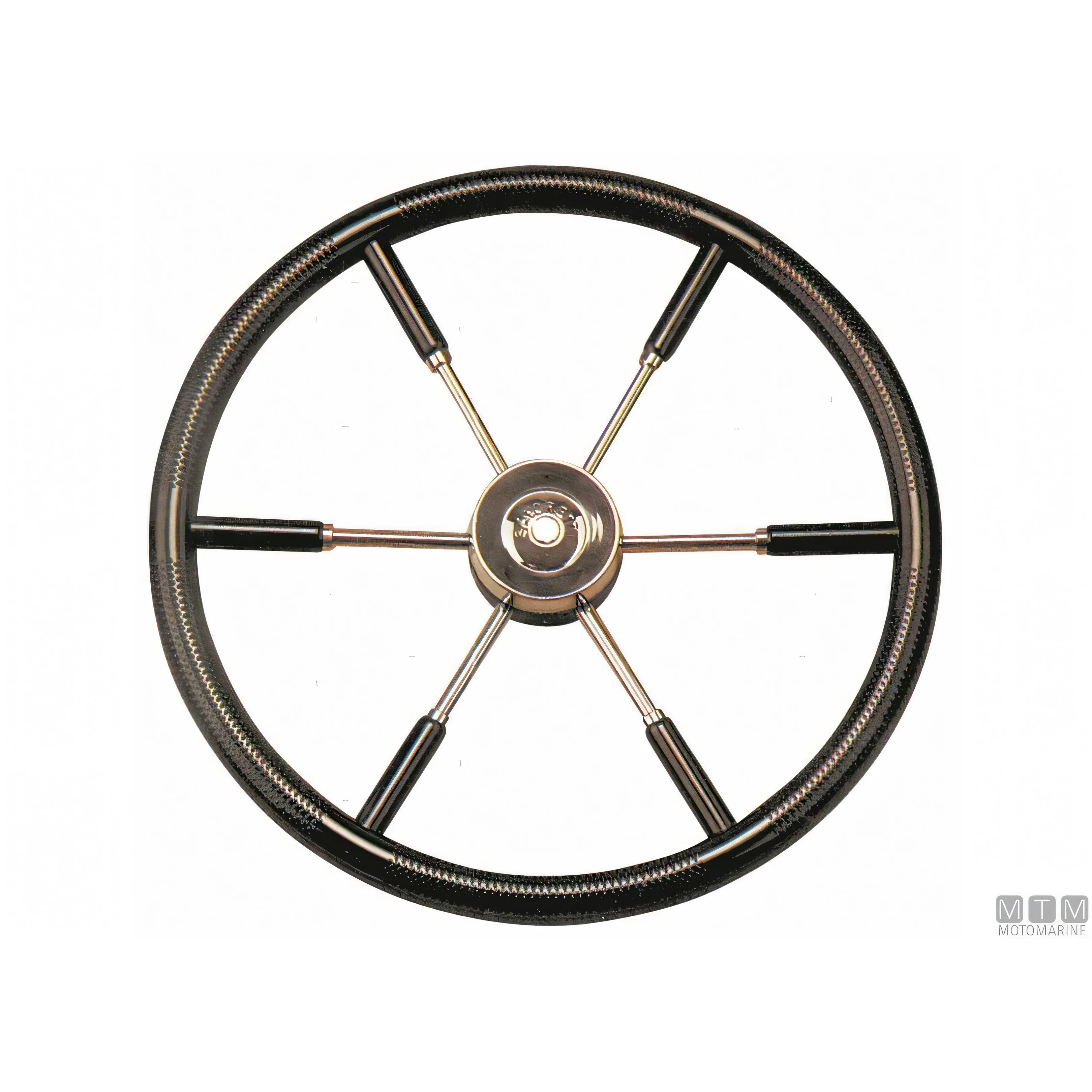Ruota timone Savoretti Armando in acciaio inox e poliuretano nero — Ø 450 mm