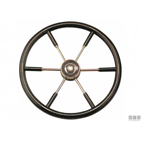 Ruota timone Savoretti Armando in acciaio inox e poliuretano nero — Ø 450 mm