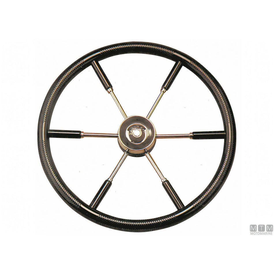 Ruota timone Savoretti Armando in acciaio inox e poliuretano nero — Ø 450 mm