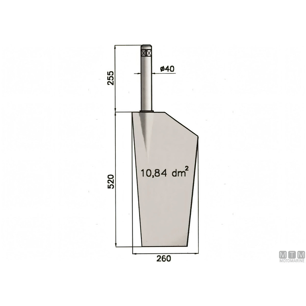 Tor Marine pala timone P11 acciaio inox — 520x260mm