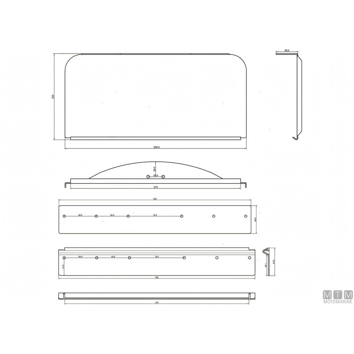 Bennett kit trim elettroidraulico e pala flap in acciaio inox — Pala 305x230 mm - fino a 5 m
