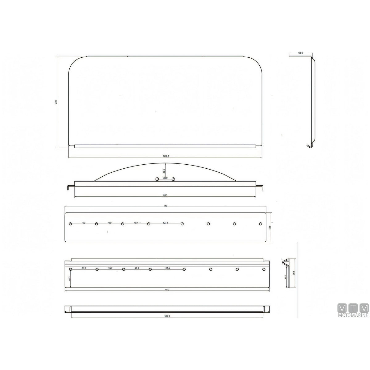 Bennett kit trim elettroidraulico e pala flap in acciaio inox — Pala 610x230 mm - fino a 8 m
