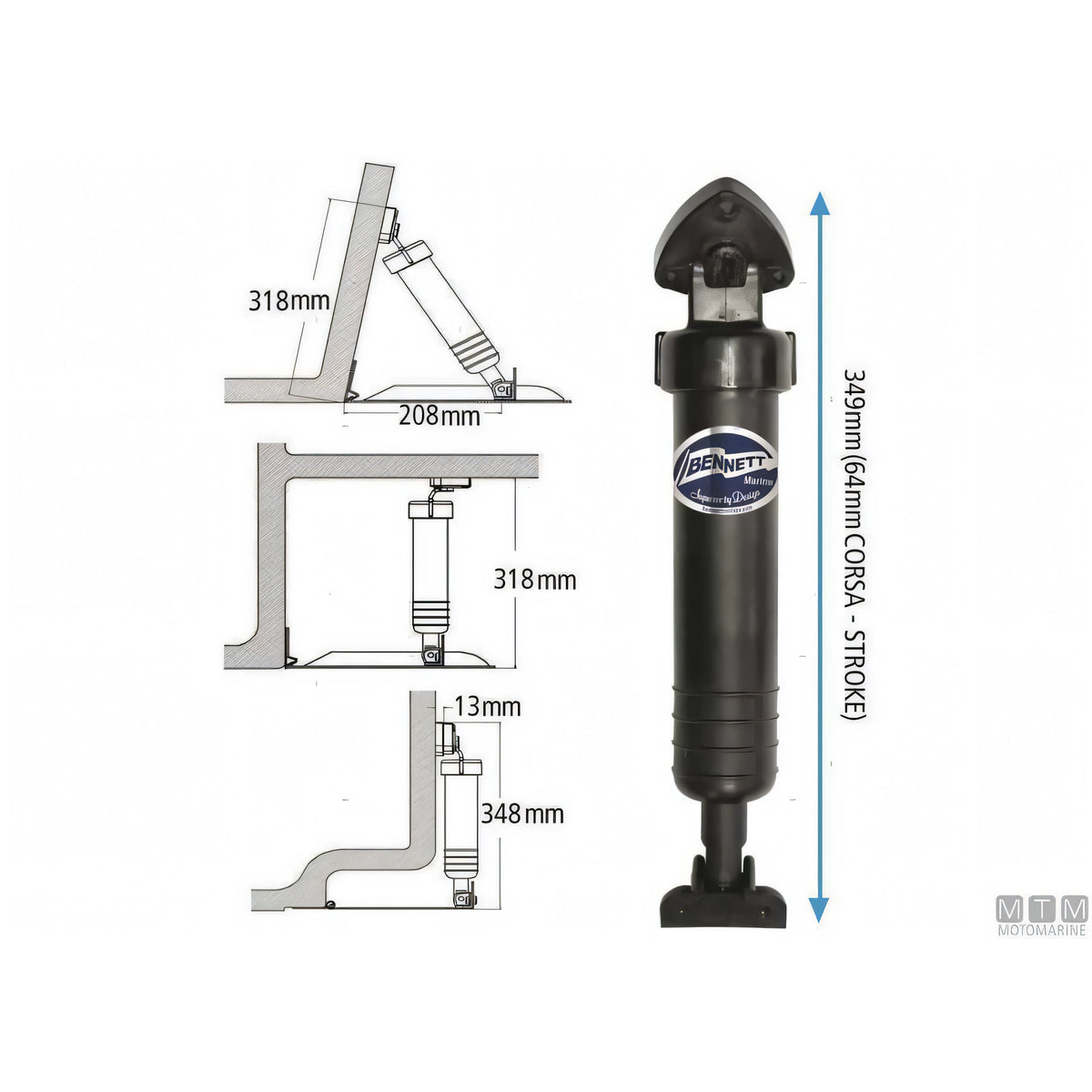 Bennett kit trim elettroidraulico e pala flap in acciaio inox — Kit 12V
