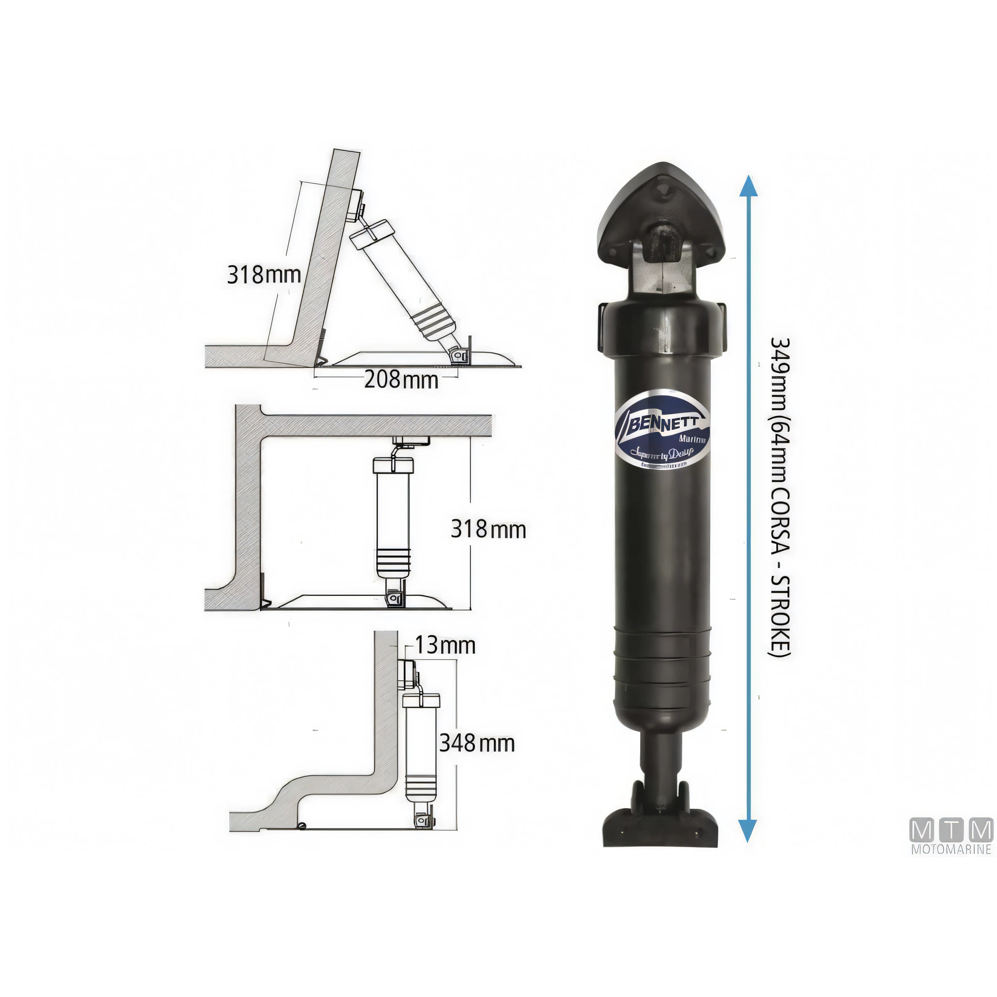 Bennett kit trim elettroidraulico e pala flap in acciaio inox — Kit 12V