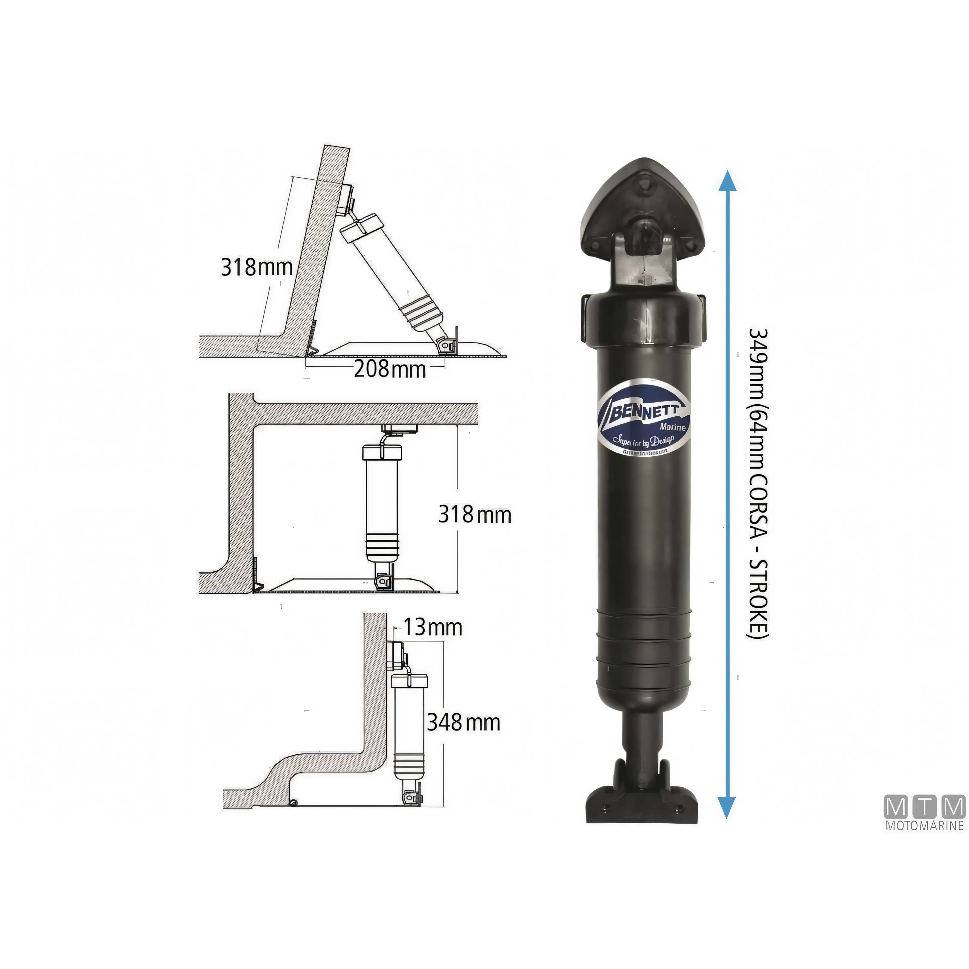 Bennett kit trim elettroidraulico e pala flap in acciaio inox — Kit 12V