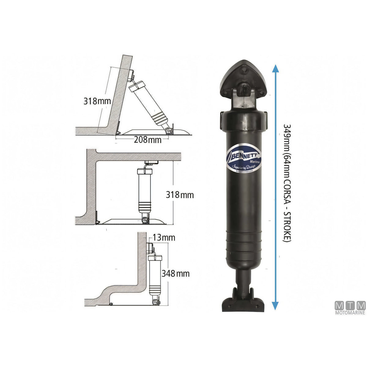 Bennett kit trim elettroidraulico e pala flap in acciaio inox — Kit 24V