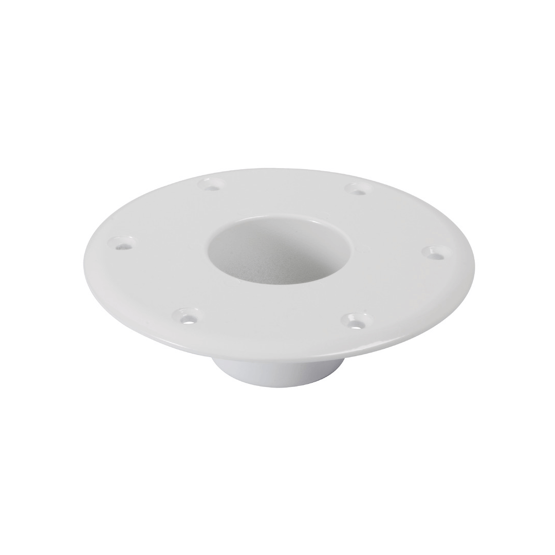 Base supporto tavolo nautico in alluminio bianco, forma rotonda con foro centrale Ø 60 mm e fori per viti | Onautica