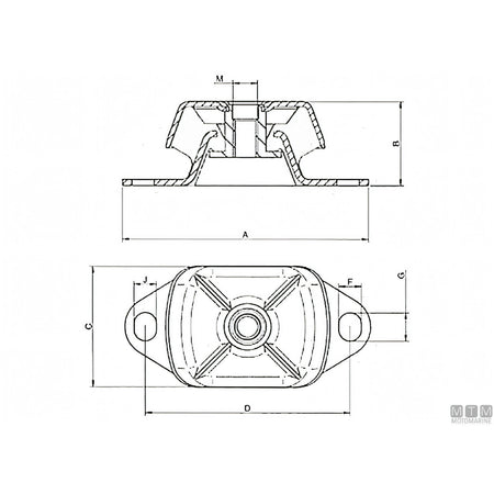 Motomarine Supporto Antivibrante XD in alluminio e gomma — 40SH - 40 Kg