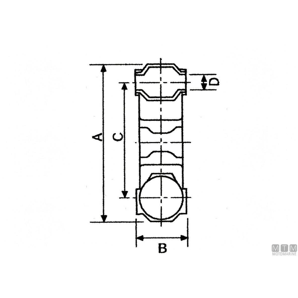 Giunto elastico Motomarine 1400 Ø 115 mm — disegno quotato A, B, C, D