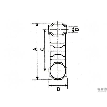 Giunto elastico Motomarine 1400 Ø 115 mm — disegno quotato A, B, C, D