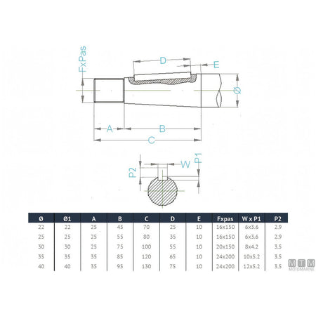 Maucour asse portaelica acciaio inox duplex — Ø25 mm - 120 cm