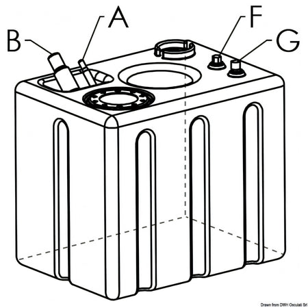 Disegno tecnico Osculati serbatoio carburante 164 litri in polietilene reticolato con misure 700x500x600 mm