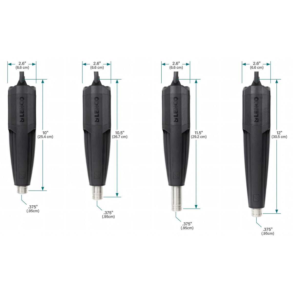 Quattro attuatori SD Pro Lenco per flap, nelle misure 10, 10,5, 11,5 e 12 pollici