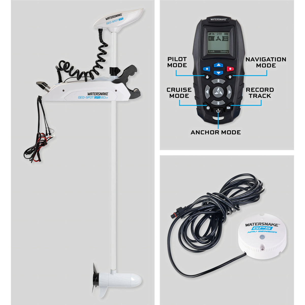 Motore Elettrico Watersnake GEO-SPOT GPS 80 lb 24V Gambo 78" con NavSensor - Watersnake