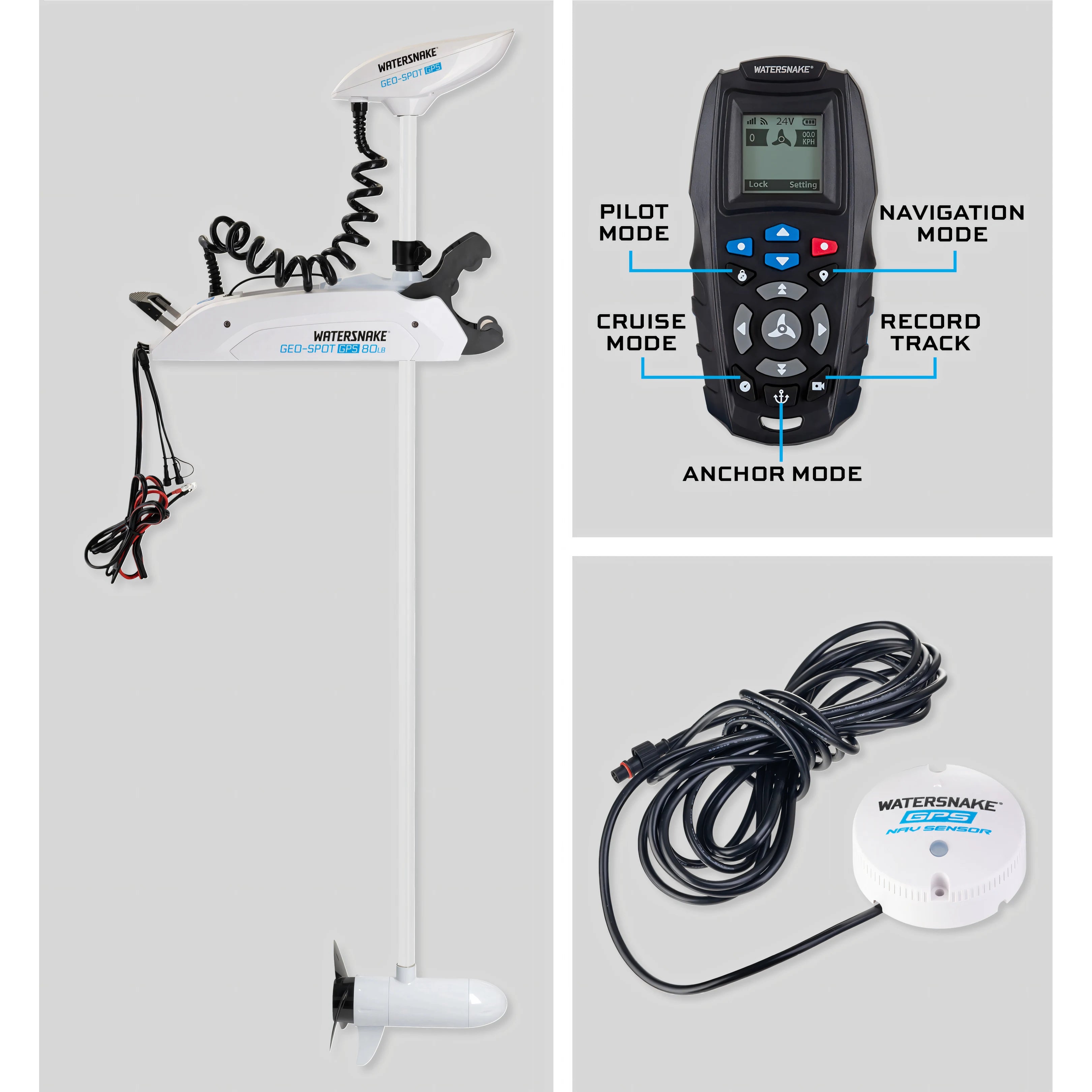 Motore Elettrico Watersnake GEO-SPOT GPS 80 lb 24V Gambo 78" con NavSensor - Watersnake