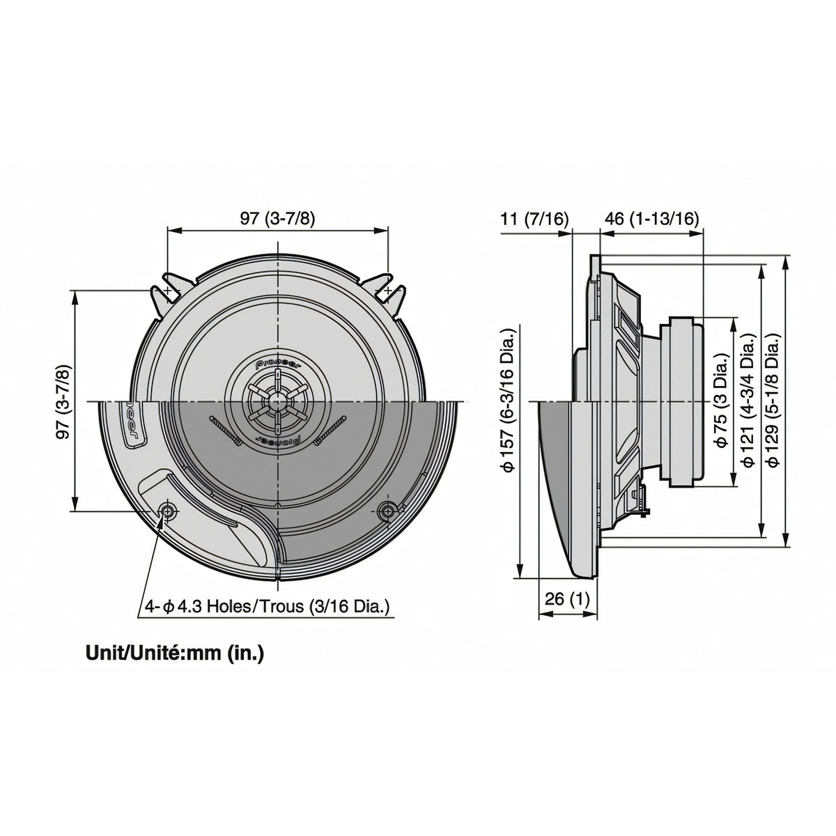 Altoparlante Pioneer 130W dettaglio