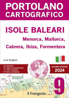 Copertina Portolano Cartografico Isole Baleari 2ª Ed. 2024, Luca Tonghini, con mappa nautica rosa | Onautica