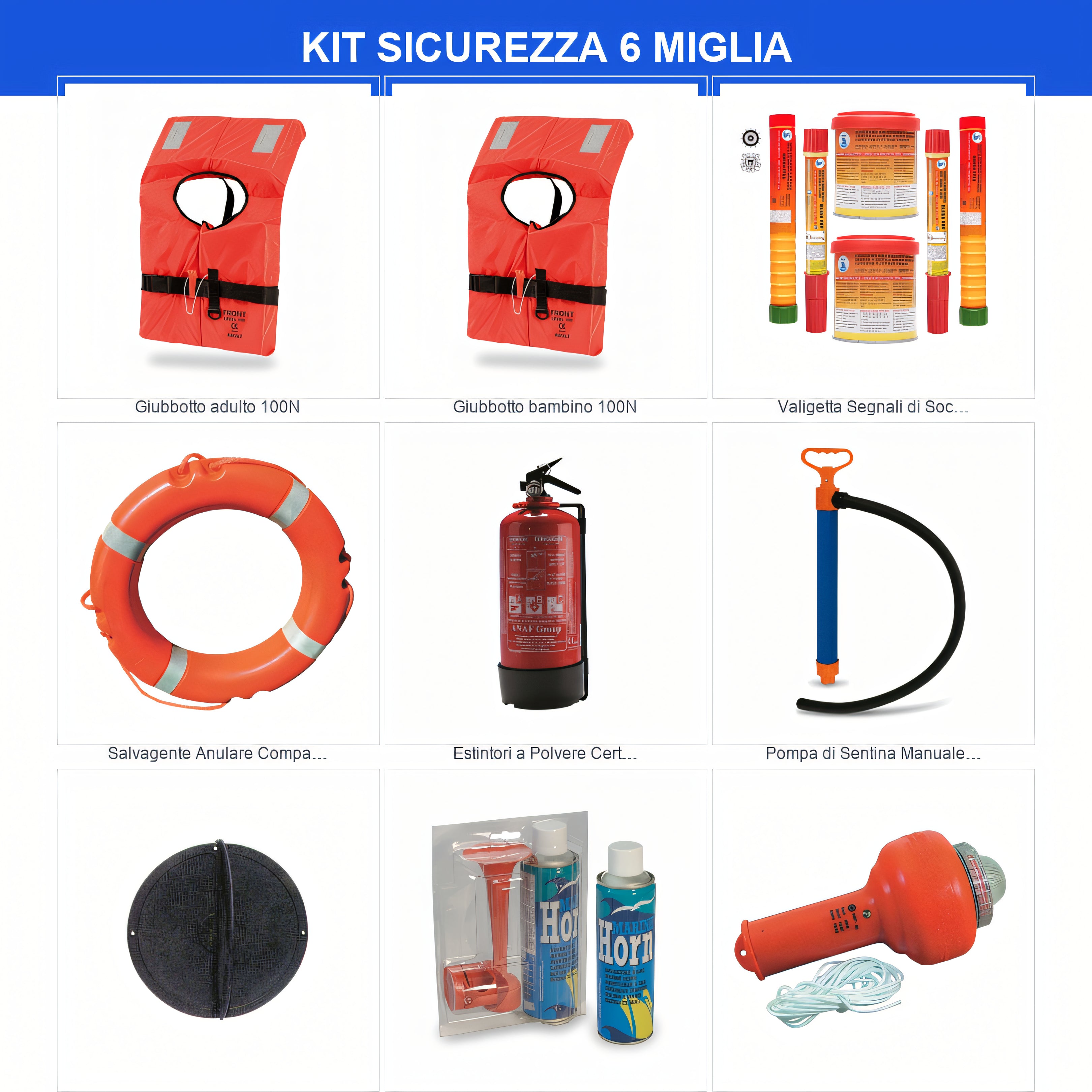 Kit dotazioni di sicurezza entro 6 miglia — articoli inclusi
